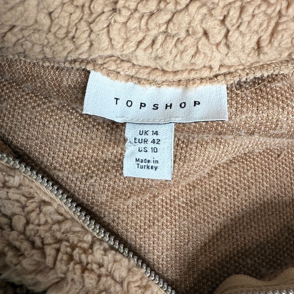 Topshop Tan Teddy Fleece Quarter Zip Up Pull Over Size 10 -cp - Picture 8 of 9